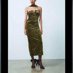 Zara Elegant Olive Green Velvet Dress